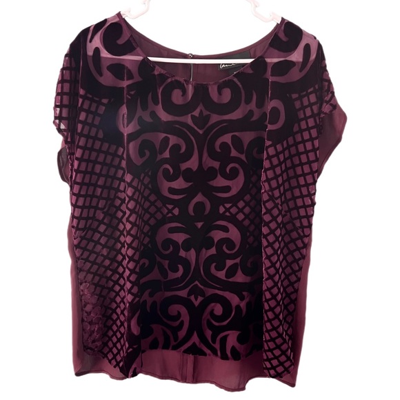 Lane Bryant Burgundy Velvet Detail Sheer Blouse Size 14/16 - Picture 2 of 4